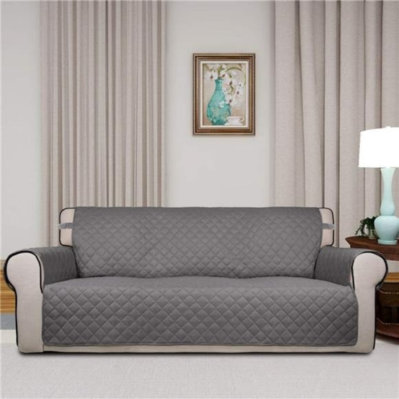 Washable Couch Cover with Non Slip Foam and Elastic Straps(Sofa, Gray/LightGray) - Picture 3 of 6